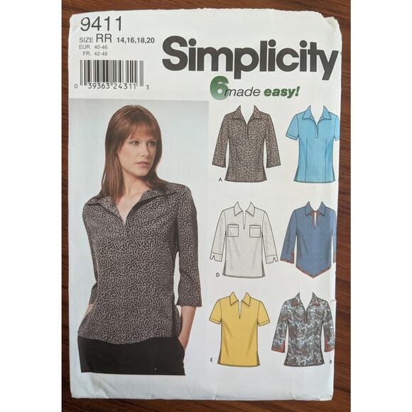 UNCUT 6 Made Easy Simplicity 9411 Tops Size 14-20 - Picture 1 of 3